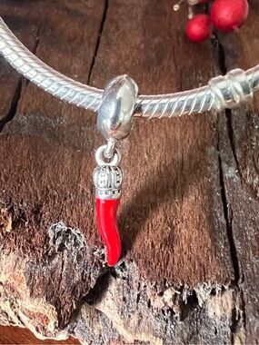 Authentic Pandora Charm Corno Italian Lucky Horn Red Enamel Chilli Luck Pendant